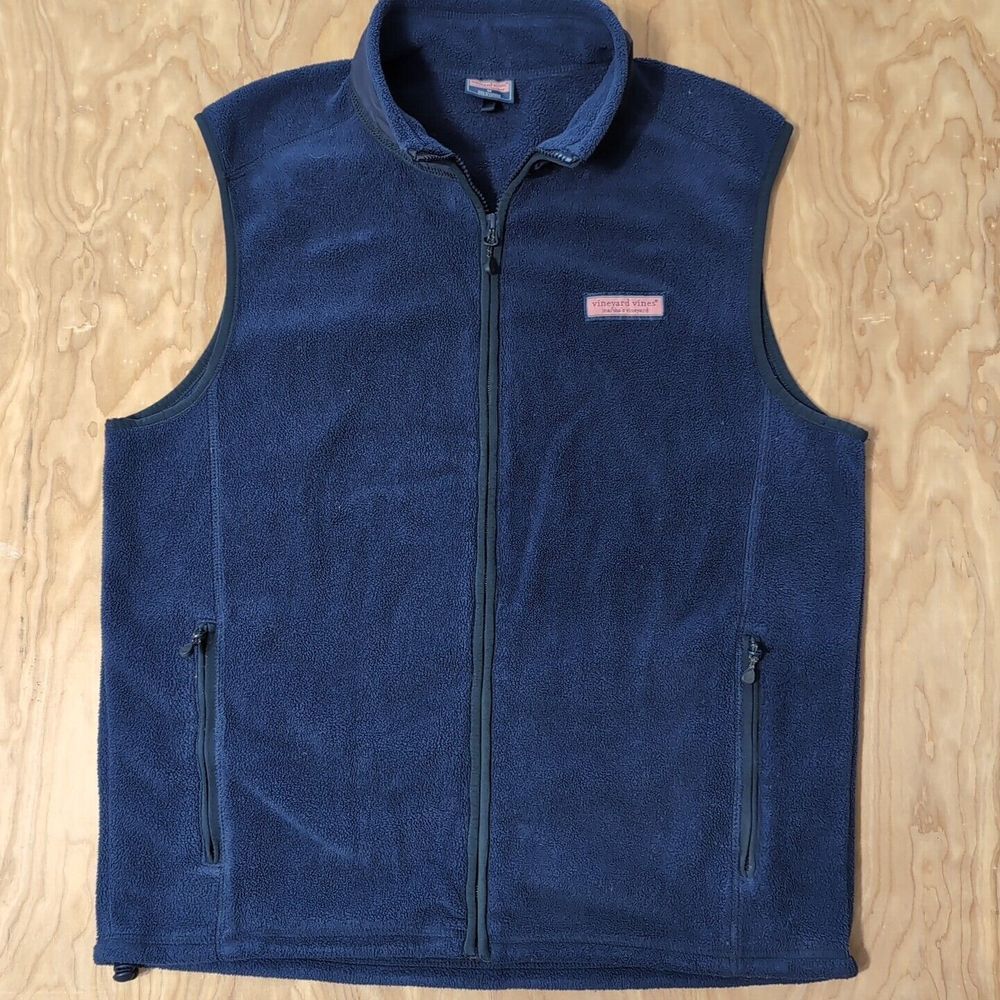 Vineyard Vines Martha's Blue Fleece Sleeveless Full Zip Vest Adult Medium EUC